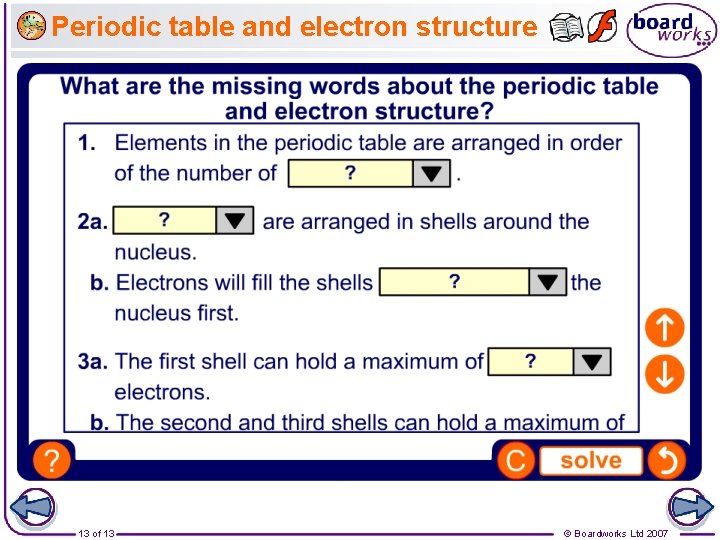 Periodic table and electron structure 13 of 13 © Boardworks Ltd 2007 