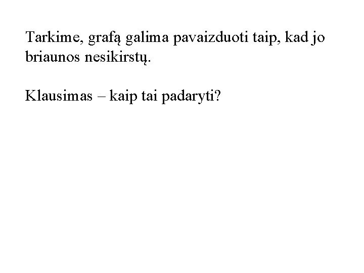 Tarkime, grafą galima pavaizduoti taip, kad jo briaunos nesikirstų. Klausimas – kaip tai padaryti?