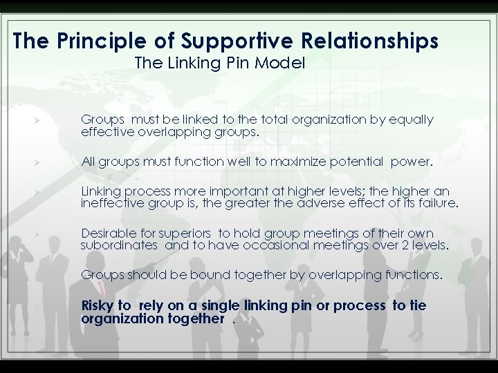 The Principle of Supportive Relationships The Linking Pin Model Ø Groups must be linked