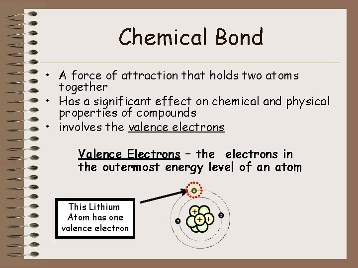 Chemical Bond • A force of attraction that holds two atoms together • Has