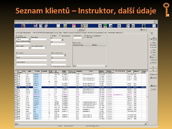 Seznam klientů – Instruktor, další údaje 