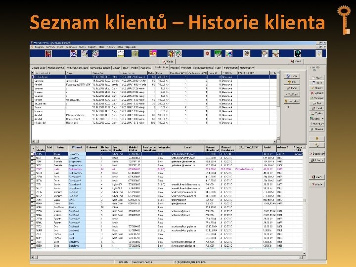 Seznam klientů – Historie klienta 