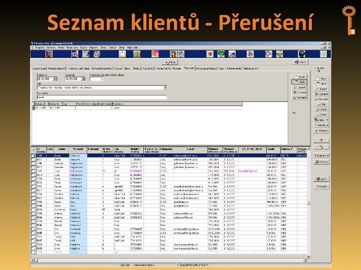 Seznam klientů - Přerušení 