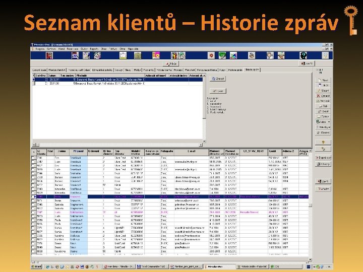 Seznam klientů – Historie zpráv 