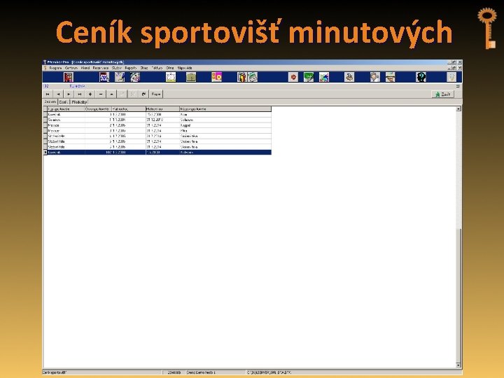 Ceník sportovišť minutových 