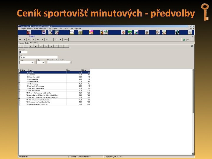 Ceník sportovišť minutových - předvolby 