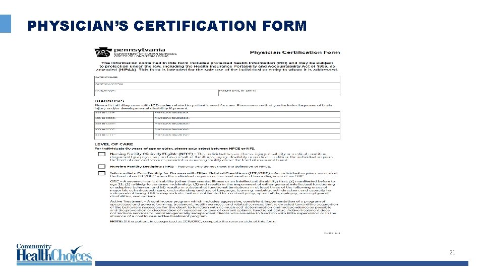 PHYSICIAN’S CERTIFICATION FORM 21 