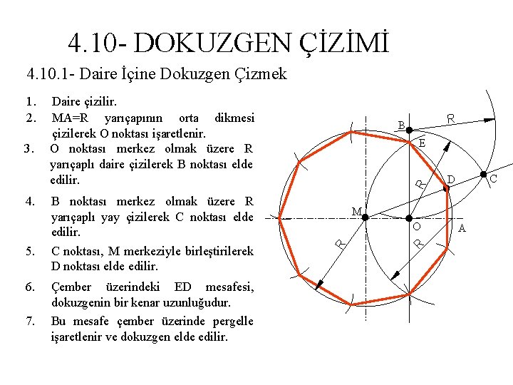 4. 10 - DOKUZGEN ÇİZİMİ 4. 10. 1 - Daire İçine Dokuzgen Çizmek 1.