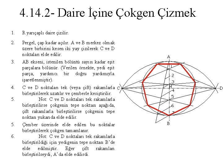 4. 14. 2 - Daire İçine Çokgen Çizmek 1. R yarıçaplı daire çizilir. 2.