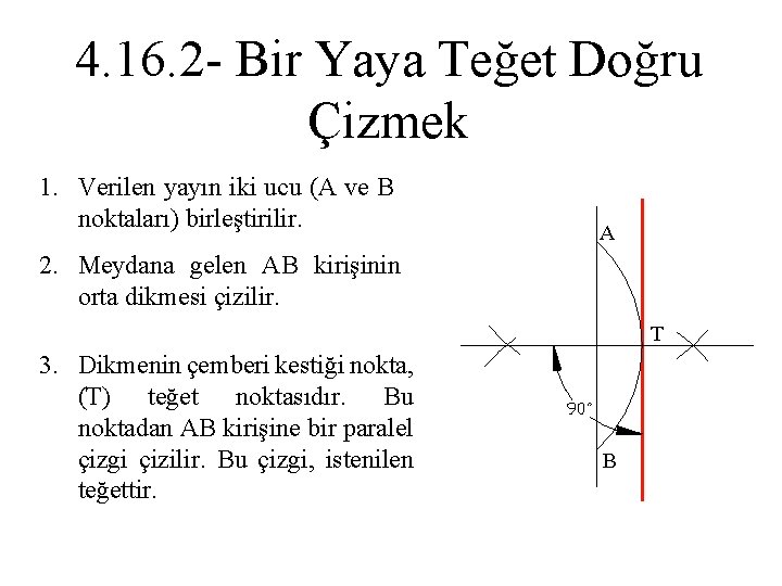 4. 16. 2 - Bir Yaya Teğet Doğru Çizmek 1. Verilen yayın iki ucu