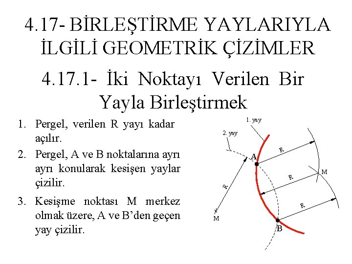 4. 17 - BİRLEŞTİRME YAYLARIYLA İLGİLİ GEOMETRİK ÇİZİMLER 4. 17. 1 - İki Noktayı