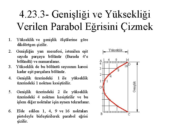 4. 23. 3 - Genişliği ve Yüksekliği Verilen Parabol Eğrisini Çizmek 1. Yükseklik ve