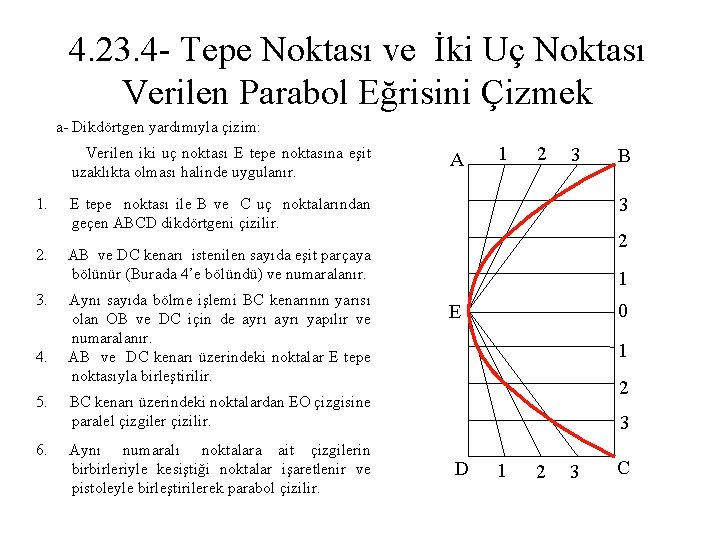 4. 23. 4 - Tepe Noktası ve İki Uç Noktası Verilen Parabol Eğrisini Çizmek