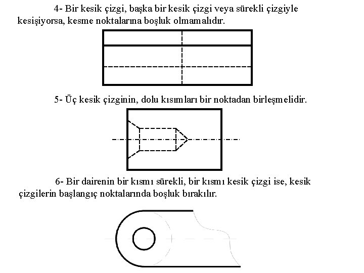 4 - Bir kesik çizgi, başka bir kesik çizgi veya sürekli çizgiyle kesişiyorsa, kesme