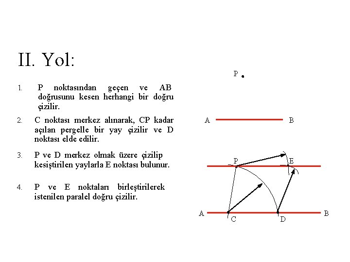 II. Yol: 1. P noktasından geçen ve AB doğrusunu kesen herhangi bir doğru çizilir.