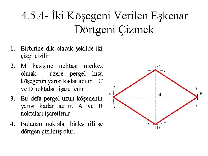 4. 5. 4 - İki Köşegeni Verilen Eşkenar Dörtgeni Çizmek 1. Birbirine dik olacak