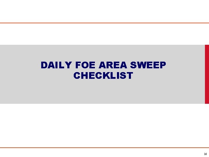 DAILY FOE AREA SWEEP CHECKLIST 16 