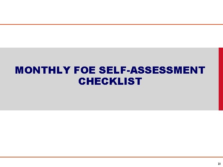 MONTHLY FOE SELF-ASSESSMENT CHECKLIST 18 