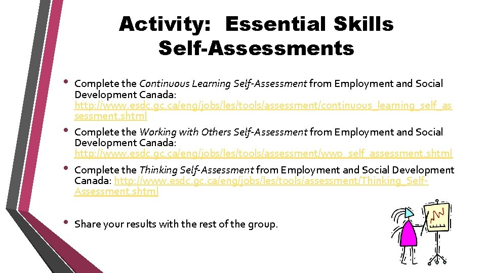 Activity: Essential Skills Self-Assessments • • Complete the Continuous Learning Self-Assessment from Employment and