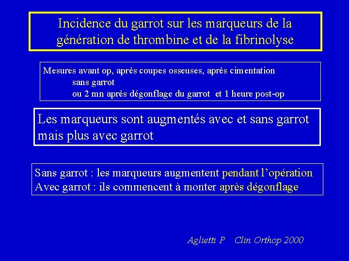 Incidence du garrot sur les marqueurs de la génération de thrombine et de la