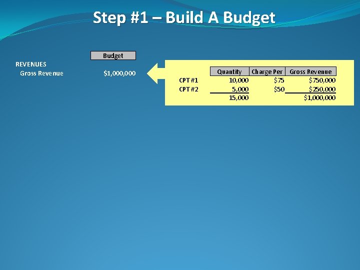 Step #1 – Build A Budget REVENUES Gross Revenue $1, 000 CPT #1 CPT