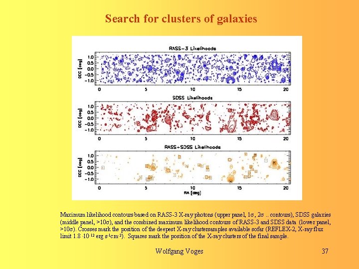 Search for clusters of galaxies Maximum likelihood contours based on RASS-3 X-ray photons (upper