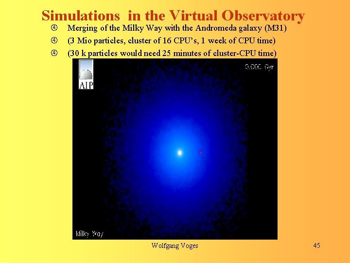 Simulations in the Virtual Observatory Merging of the Milky Way with the Andromeda galaxy