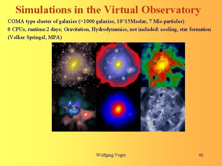 Simulations in the Virtual Observatory COMA type cluster of galaxies (>1000 galaxies, 10^15 Msolar,