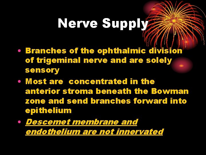 Nerve Supply • Branches of the ophthalmic division of trigeminal nerve and are solely