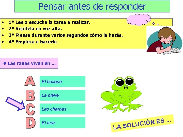 Pensar antes de responder • • 1º Lee o escucha la tarea a realizar.