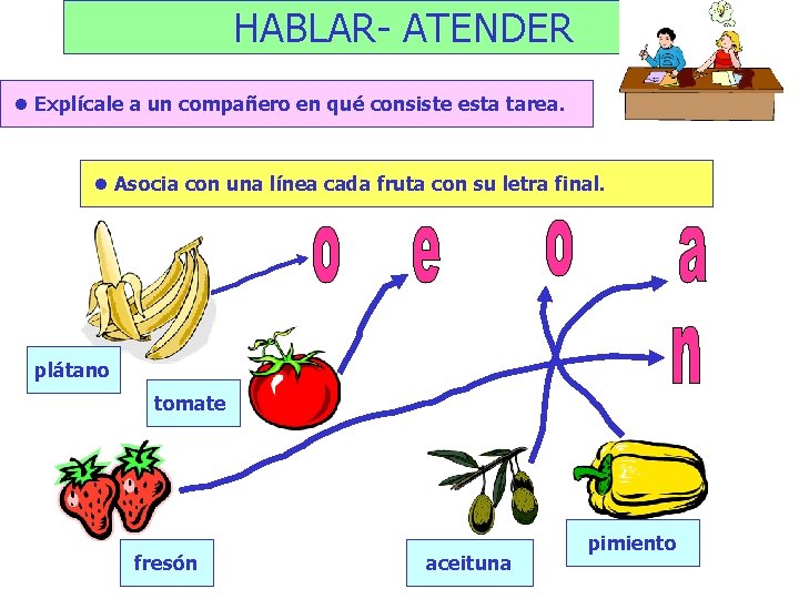 HABLAR- ATENDER l Explícale a un compañero en qué consiste esta tarea. l Asocia