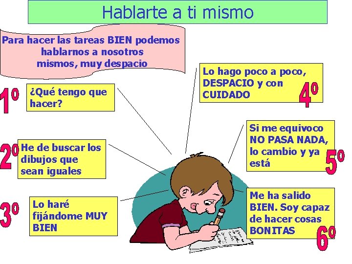 Hablarte a ti mismo Para hacer las tareas BIEN podemos hablarnos a nosotros mismos,