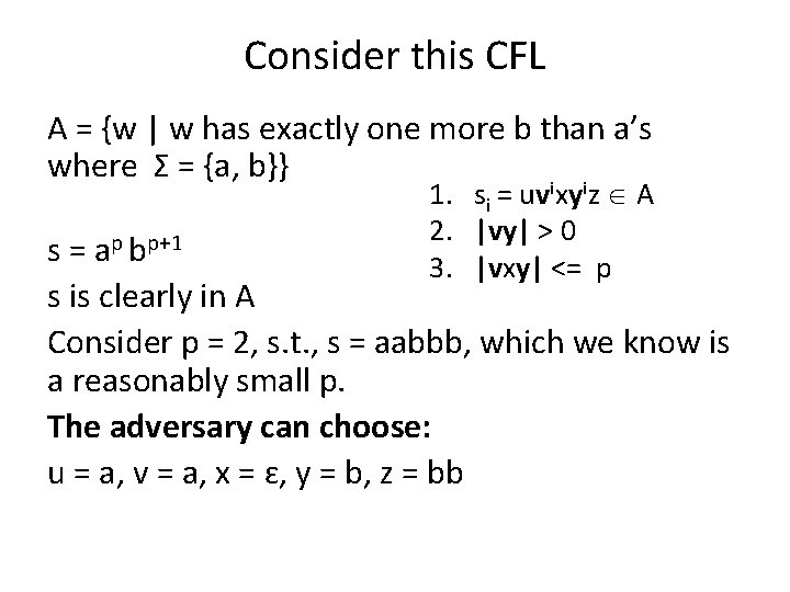 Consider this CFL A = {w | w has exactly one more b than Consider this CFL A = {w | w has exactly one more b than