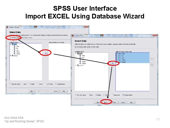 SPSS User Interface Import EXCEL Using Database Wizard Ann Arbor ASA 'Up and Running