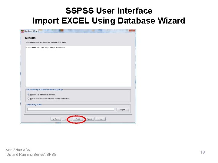 SSPSS User Interface Import EXCEL Using Database Wizard Ann Arbor ASA 'Up and Running