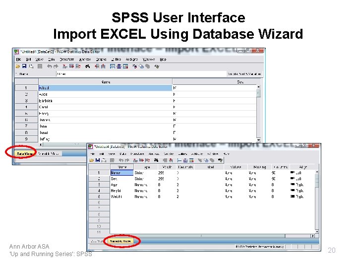 SPSS User Interface Import EXCEL Using Database Wizard Ann Arbor ASA 'Up and Running