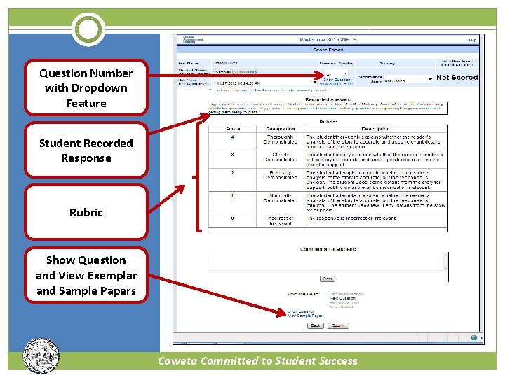 Question Number with Dropdown Feature Student Recorded Response Rubric Show Question and View Exemplar