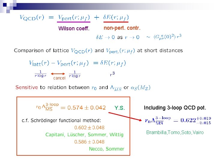 Wilson coeff. non-pert. contr. cancel Y. S. Including 3 -loop QCD pot. Brambilla, Tomo,