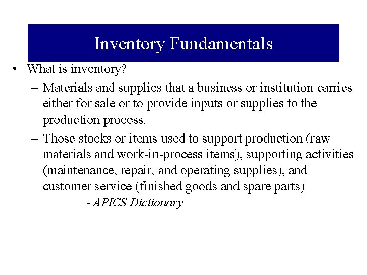 Lecture 21 Inventory Fundamentals Books Introduction to Materials