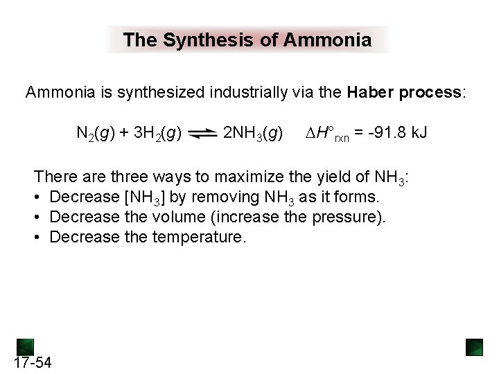 The Synthesis of Ammonia is synthesized industrially via the Haber process: N 2(g) + The Synthesis of Ammonia is synthesized industrially via the Haber process: N 2(g) +