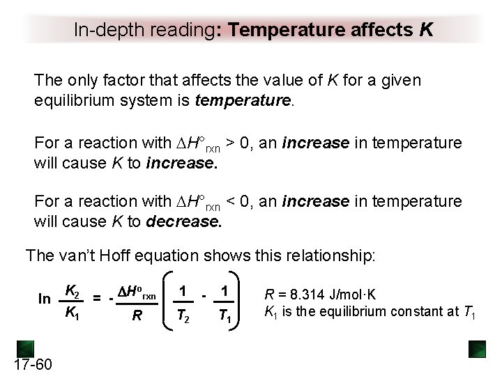 In-depth reading: Temperature affects K The only factor that affects the value of K