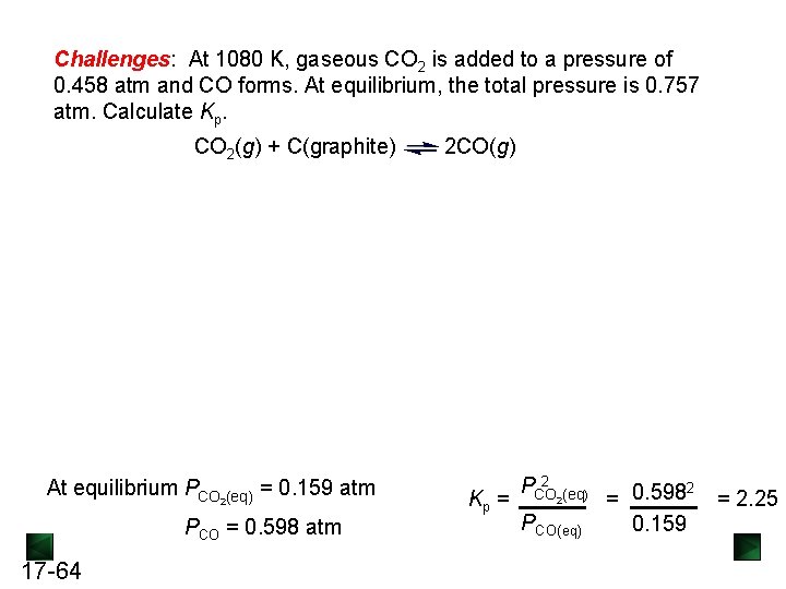 Challenges: At 1080 K, gaseous CO 2 is added to a pressure of 0.