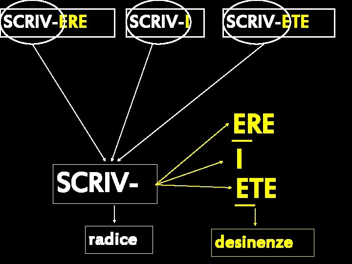SCRIV-ERE SCRIV-I SCRIVradice SCRIV-ETE ERE I ETE desinenze 