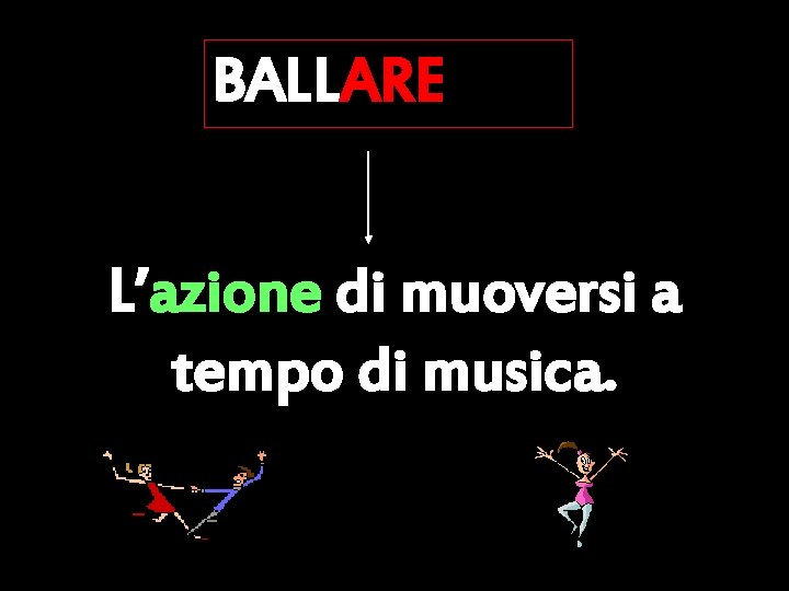 BALLARE L’azione di muoversi a tempo di musica. 