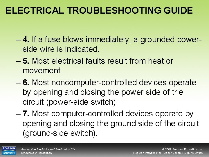 ELECTRICAL TROUBLESHOOTING GUIDE – 4. If a fuse blows immediately, a grounded powerside wire