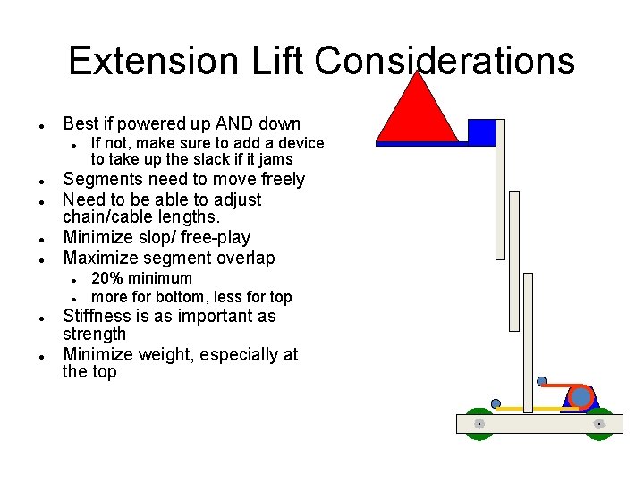 Extension Lift Considerations ● Best if powered up AND down ● ● ● Segments