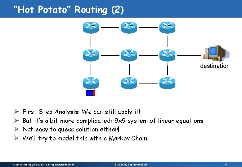 “Hot Potato” Routing (2) destination Ø Ø First Step Analysis: We can still apply