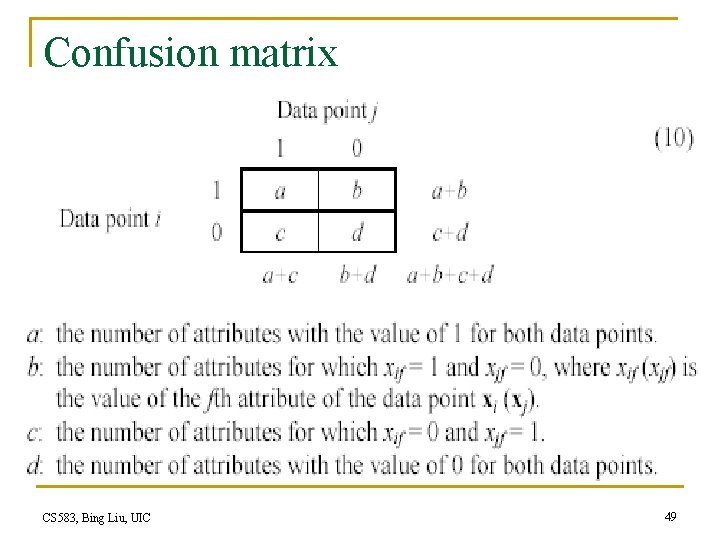Confusion matrix CS 583, Bing Liu, UIC 49 