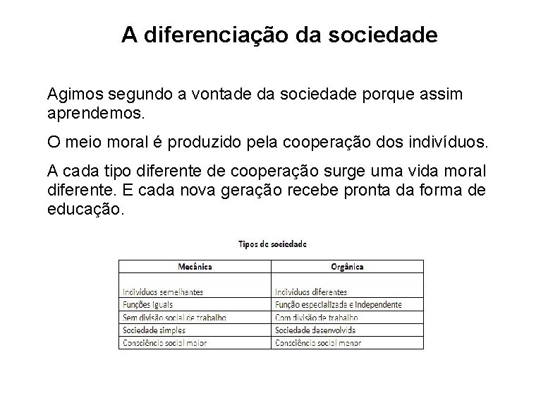 A diferenciação da sociedade Agimos segundo a vontade da sociedade porque assim aprendemos. O