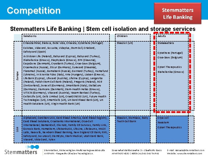 Competition Stemmatters Life Banking | Stem cell isolation and storage services Newborns Children Adults